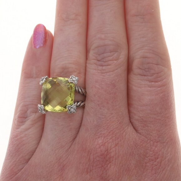 David Yurman Cushion on Point LemonQuartz Diamond Ring 925 Cush.12ctw Quatrefoil - Picture 2 of 6